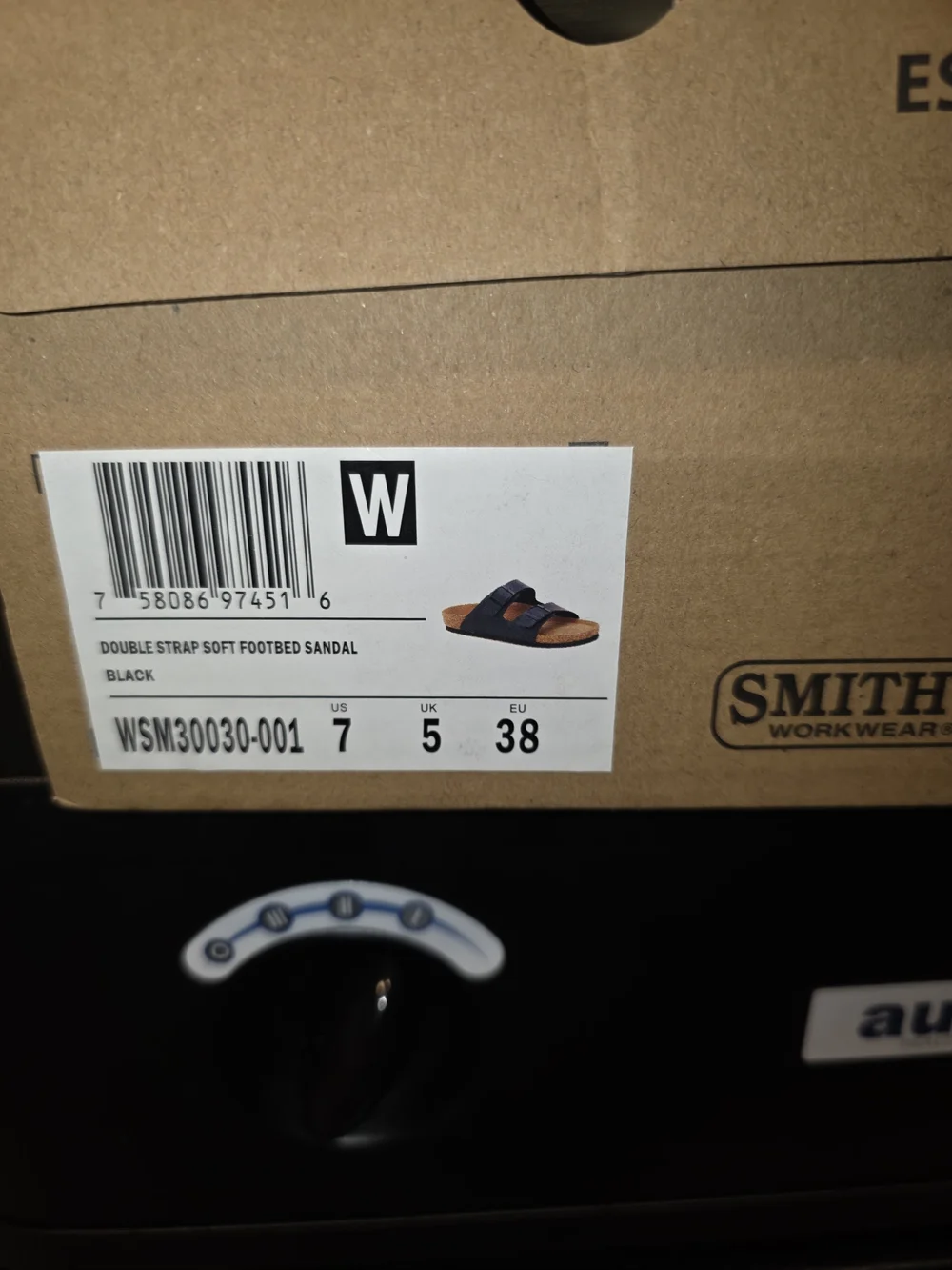 SMITH Black Double-Strap Buckle Sandals with Tan Footbed